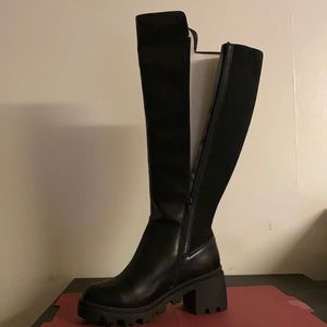 JUSTFAB Block Heel Knee High Boots Wide Calf